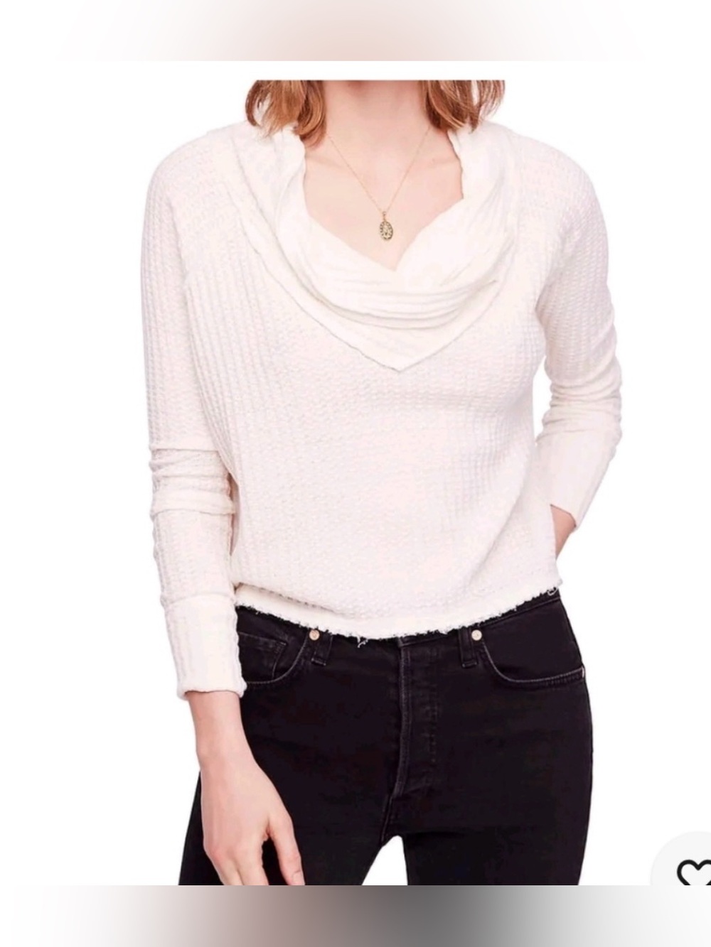 Free People We The Free White Waffle Knit Cowl Neck Top L